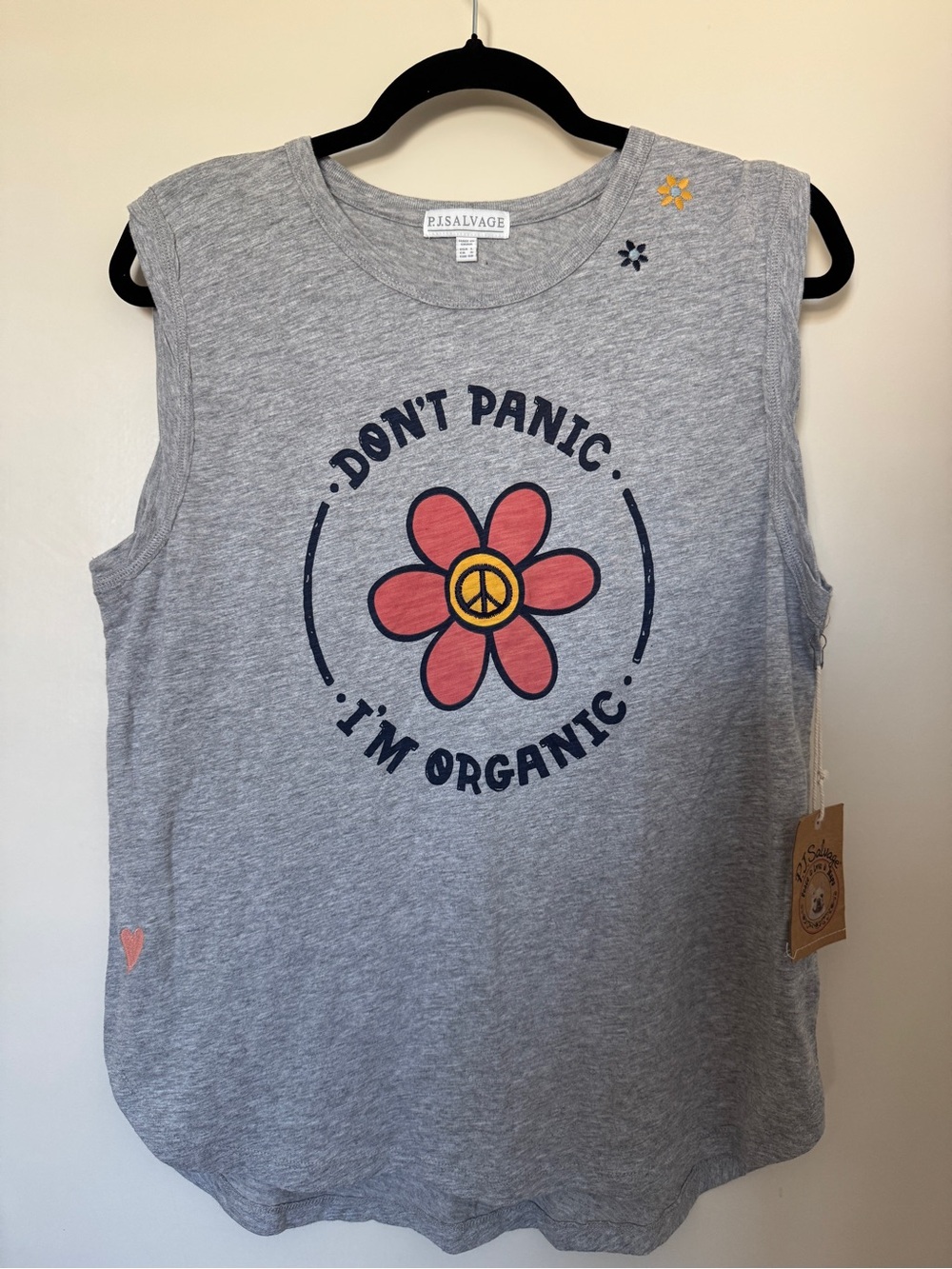 P.J. Salvage 'Don't Panic I'm Organic' Graphic Tank with Embroidery size L NWT